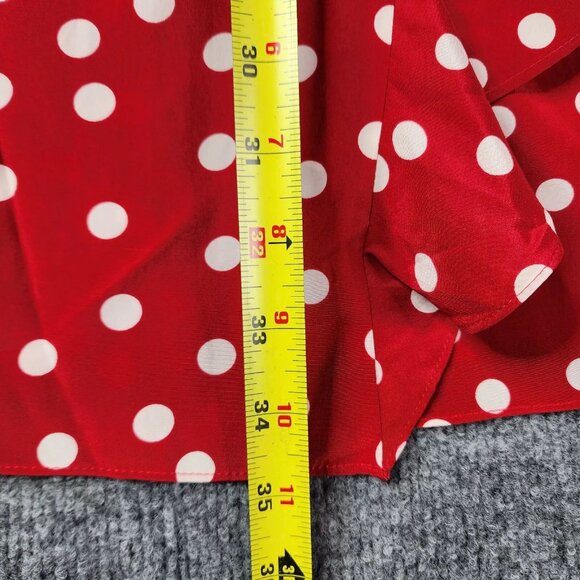 Intermix Silk Women's Polka Dot Long Sleeve V Neck Ruffle Dress Red - Picture 9 of 10
